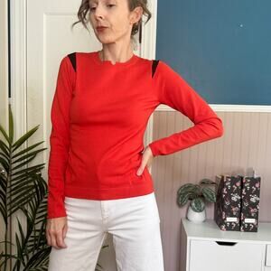 NWOT KAREN MILLEN fitted sweater mesh panel red orange 3117